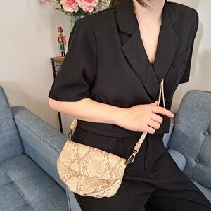 Anthropologie Convertible Sand Color Snakeskin Crossbody & Belt Style Sling Bag
